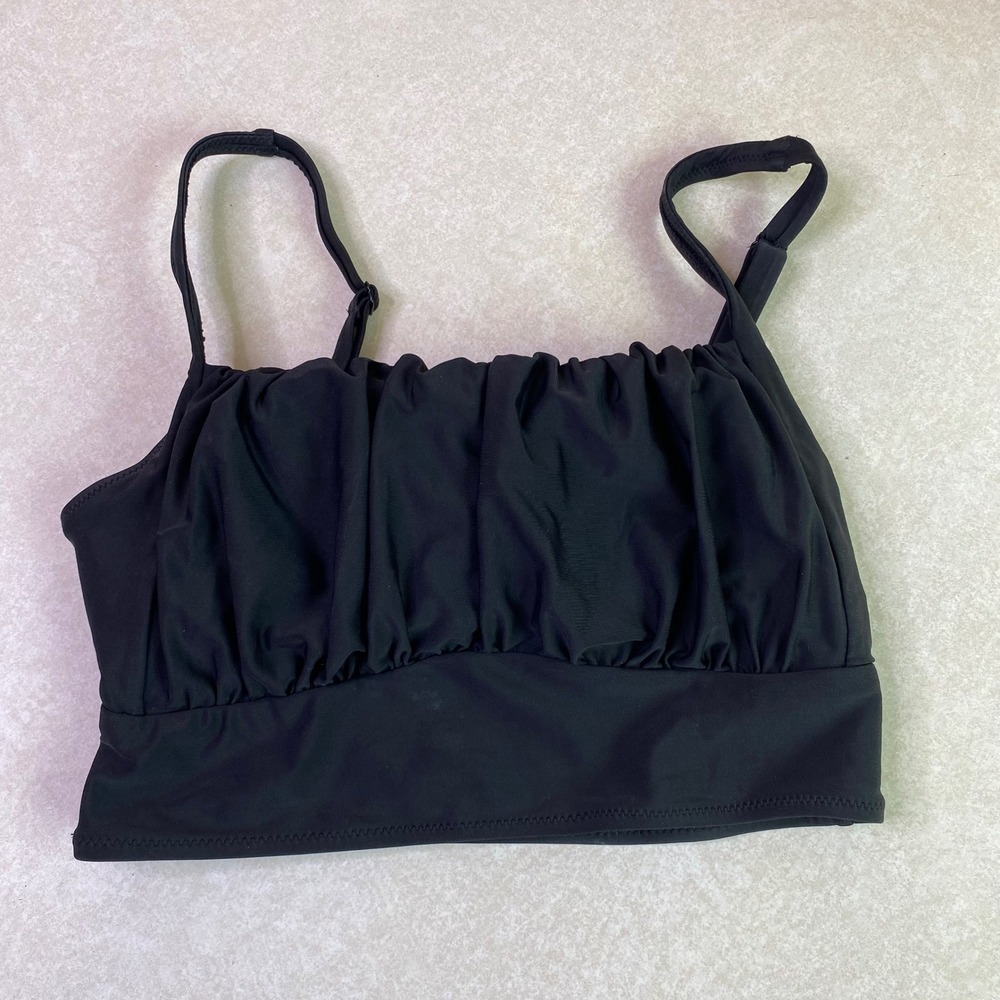 Womens M Bikini Top Black Ruched Tie Back ZFK7469BLA ZFTX0895 Ruffles Basic Chic